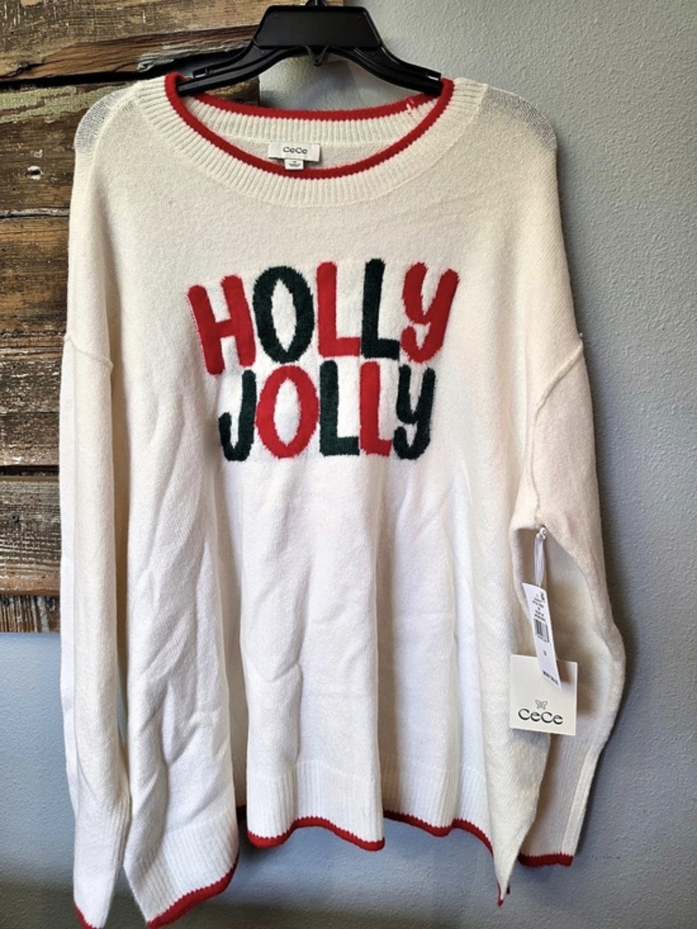 CeCe Holly Jolly Sweater White & Red Size 2X